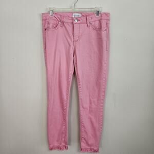 Crown & Ivy Women's High Rise Skinny Pink Denim Ruffle Hem Crop Jeans 6R